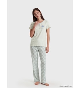 LCW DREAM Yeşil Çiçekli Kadın Pijama Takım