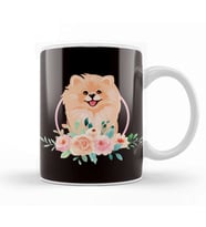 Pomeranian Flowers Pommy Pom Dog Breed German Spitz Puppy Kupa Bardak Porselen