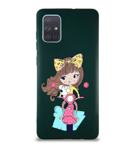 Samsung Galaxy A71 Soft Premier Kapak Vespagirl Tasarımlı Silikon Kılıf - Yeşil (Şeffaf)