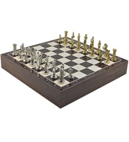 GiftHome Orta Boy Metal İNGİLİZ Satranç Takımı Parlak ve Ceviz Desenli Sandıklı MDF Tahtası(36X36X6 cm.)