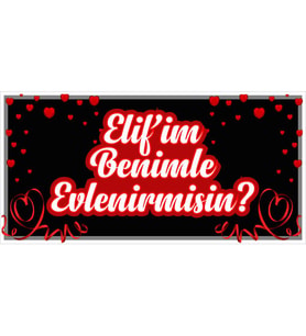 MIGNATIS - Siyah Zeminli Güzel Kaliteli Benimle Evlenir Misin Branda Afişi 100x50cm