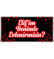 MIGNATIS - Siyah Zeminli Güzel Kaliteli Benimle Evlenir Misin Branda Afişi 100x50cm