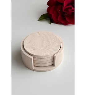 Mermer Desenli 4’lü Beton Bardak Altlığı & Stand  Minimalist Dekoratif Set