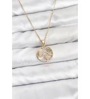 316L Çelik Zincir Gold Renk Şans Kolyesi Model Zirkon Taşlı Kadın Kolye - TJ-BKO10899