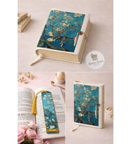 Kitap Kılıfı ve Metal Kitap Ayracı Seti (Van Gogh Badem Çiçekleri)