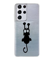 Samsung Galaxy S21 Ultra Kapak Mandala Kedi Tasarımlı Şeffaf Silikon Kılıf