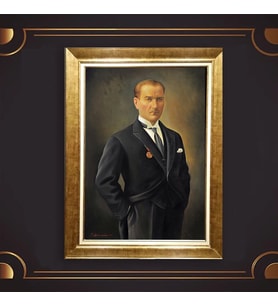 Altın Varaklı Çerçeveli Paspartulu Atatürk Tablo z4846 (Gold)