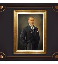 Altın Varaklı Çerçeveli Paspartulu Atatürk Tablo z4846 (Gold)