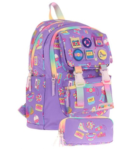 Kaukko Armalı Hobi Desenli Okul Çantası + Kalemlik Seti (L5238+L8238) Kız Çocuk - Mor