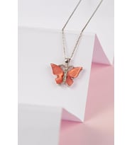925 Ayar Gümüş Pembe Opal Taşlı Kelebek Bayan Kolye