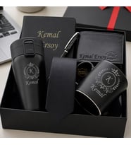 Hemen Kargo İsme Özel Lüks Erkek Hediye Seti - Çelik Termos,  Hakiki Deri Cüzdan, Kalem , Kravat, Kupa, Defter