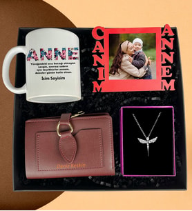 Anneler Gününe Özel Canım Annem Çerçeve Cüzdan Melek Kolye Ve Çiçekli Anne Tasarımlı Kupa Bardak