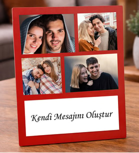 Kişiye Özel 4 Fotoğraflı Kendi Mesajını Oluştur Ahşap Kolaj Çerçeve