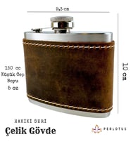 Perlotus 5 Oz 150 cc Fındık Kahverengi Crazy Deri Kılıflı El Yapımı Çelik Viski