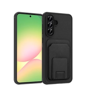 Coverzone Samsung Galaxy A56 ile Uyumlu K?l?f Z-Bikart Kart B�lmeli Standl? Kilif, Deri Dokulu Y�zey, Darbe Emici Kenar Koruma, Arka Kapak Tasar?m? Galaxy A56 kilif Siyah