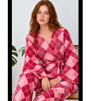 Night Siyah Kadın Kruvaze Kuşaklı İkili Pijama Takımı 4803