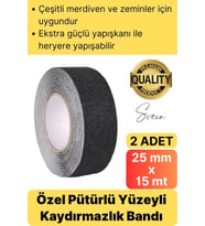 Premium 2 Adet 25mm x 15mt Siyah Kaydırmaz Bant Yapışkanlı Merdiven Basamak Zemin Güçlü Tutunabilen