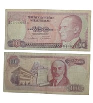 7. Emisyon 100 Türk Lirası . Cumhuriyet Dönemi Koleksiyon Kağıt Para. Haliyle.