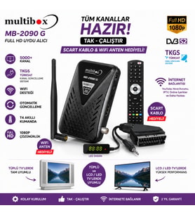 Multibox MB-2090 G Full HD Uydu Alıcısı WiFi Antenli SCART Kablolu Tüplü LCD LED TV Uyumlu TKGS Tak Çalıştır