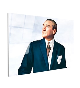 Tamperli Gerçek Cam Tablo Atatürk Bulutlu Fon Portre Atatürk Tablosu Duvar Dekoru