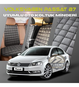 Volksvogen Passat B7 Antrasit Renk Tay Tüyü Cepli & Terletmez Sırtlı Oto Koltuk Minder Seti - Koltuk Koruma Kılıfı (ÖN & ARKA TAM SET)