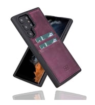 Bouletta Samsung Galaxy S22 Ultra Uyumlu Deri Kartlıklı Arka Kapak CZ7 Mor