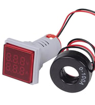 22mm Dijital Voltmetre-Ampermetre Kare AC 20-500V 0-100A Kırmızı