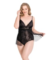 Pilelistore Büyük Beden Siyah Bodysuit Jakarlı Gecelik