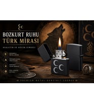 Asaletin Gücün Simgesi Bozkurt Ruhu Türk Mirası Üç Hilal Desenli Benzinli Metal Çakmak Dolu Gönderim