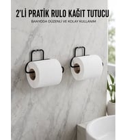 2 Adet Siyah Yapışkanlı Kağıtlık Duvar Tipi Tuvalet Kağıdı ve Rulo Tutucu