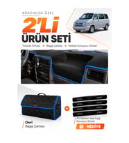 e-biz VOLKSWAGEN TRANSPORTER T4 (1990-2003) Uyumlu Torpido Örtüsü + Deri Çanta - Siyah-Mavi - VW026