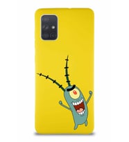 Samsung Galaxy A71 Soft Premier Kapak Plankton Tasarımlı Silikon Kılıf - Sarı (Şeffaf)