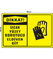 Metal Dikkat Sıcak Yüzey Koruyucu Eldiven Giy 20cm x 30cm A4 Büyüklüğünde Uyarı Levhası Yönlendirme