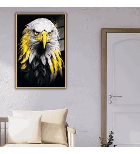 Metal Çerçeveli Temperli Cam Tablo Sarı Kartal (Gold)