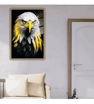 Metal Çerçeveli Temperli Cam Tablo Sarı Kartal (Gold)