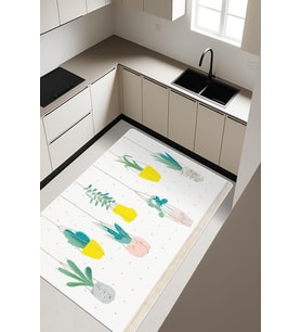 Modern Saksı Desenli Dijital Baskı Kaymaz Taban Mutfak Halısı H0029 (Çok Renkli)