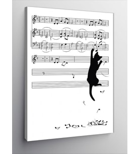 Kanvas Tablo Müzik Notalarına Tırmanan Kedi