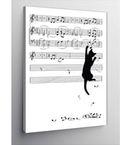 Kanvas Tablo Müzik Notalarına Tırmanan Kedi