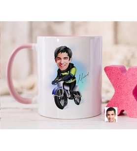 Bk Gift Kişiye Özel Motorcu Karikatürlü Pembe Kupa Bardak-1, Sevgiliye Hediye, Arkadaşa Hediye