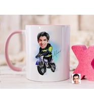 Bk Gift Kişiye Özel Motorcu Karikatürlü Pembe Kupa Bardak-1, Sevgiliye Hediye, Arkadaşa Hediye