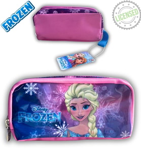 Frozen Elsa Lisanslı Kalemlik - Çift Taraflı Fermuarlı Mor Pembe Kalem Çantası (Pembe - Beyaz - Krem)