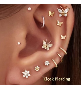 Cerrahi Çelik Arkası Düz Çiçek Tragus Piercing Helix Conch Daith