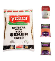 YAZAR KURU GIDA SETİ 5KG SİYEZ UNU 5KG KIRMIZI MERCİMEK 5KG TOZ ŞEKER 5KG PİLAVLIK BULGUR