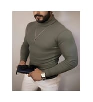 Erkek Kaşkorse Boğazlı Full Likralı Fitilli Body Kazak - Haki