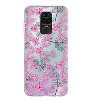 Xiaomi Redmi Note 9 Uyumlu Kapak Floral Pembe Tasarımlı Şeffaf Silikon Kılıf