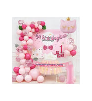 PEMBE KIZ ÇOCUKLARINA ÖZEL KEDİ FOLYOLU BALON ZİNCİR SET