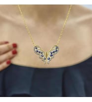 Zirkon Taşlı Mineli Gold Kaplama Nazar Boncuklu 925 Ayar Gümüş Kelebek Kolye (Karışık)