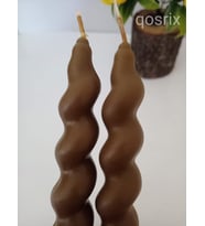 qosrix 2'li Kahverengi İtalyan Burgulu Şamdan Mumu Doğal Kokulu Uzun Çubuk Konik Burgu Spiral Mum Dekoratif