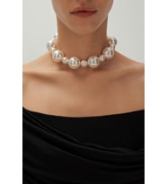 Büyük İncili Choker Kolye, Tasma İnci Kolye (Ekru)
