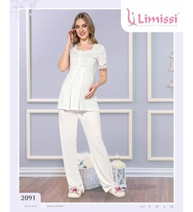 LİMİSSİ 2091 MAVİ Yeni Sezon Dantelli Hamile Lohusa Pijama Takımı